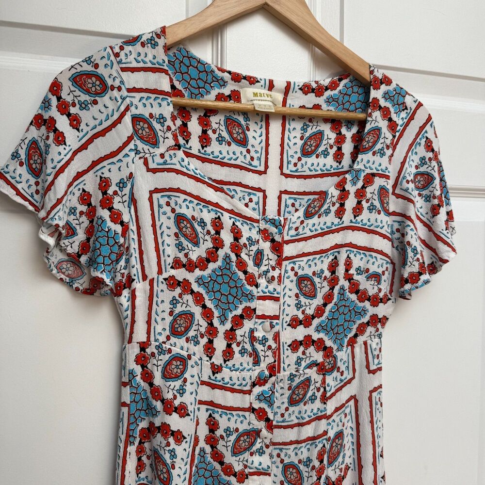 Maeve Anthropologie  Praslin Lion Printed Dress Womens Size 0 Floral Boho